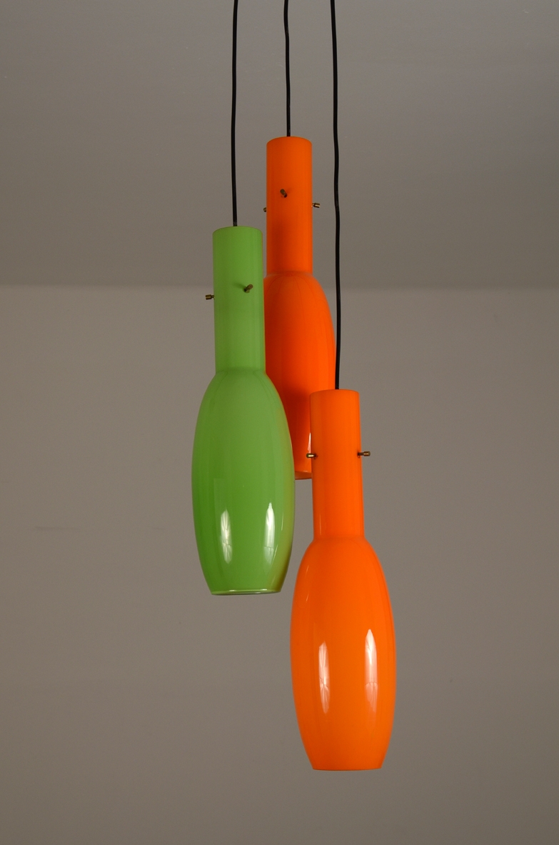 Hanging lamp with 3 glasses, Vistosi 1950ca.