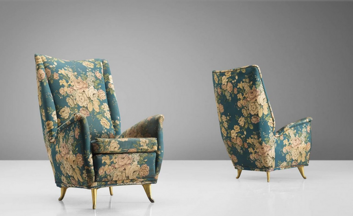 Gio Ponti, pair of stunning 1950's high back armchairs produced by Isa.