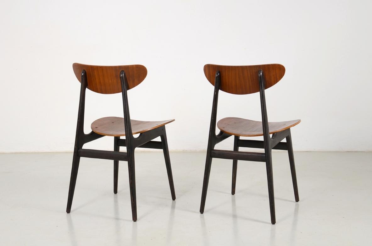 Set of 12 Italian 1960's chairs in wood and plywood.
