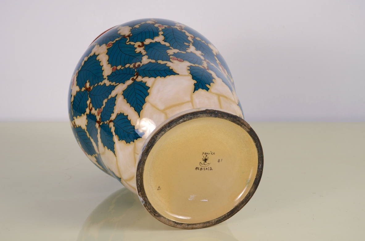 Fenice Albisola, splendido vaso in ceramica anni '30 marcato "Fenice Albisola 41".