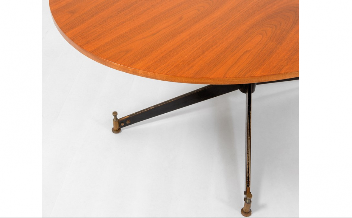 Ignazio Gradella, table mod.T2.  Top in wood, structure in enamelled metal and brass detail