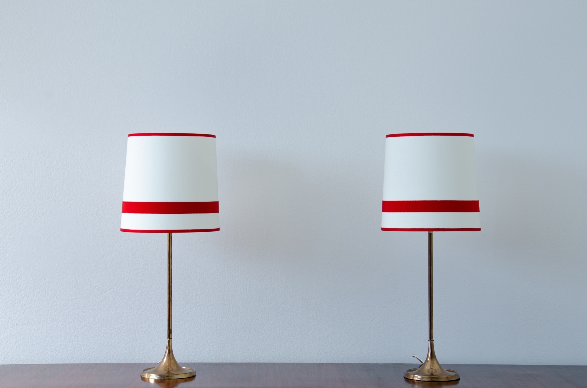Pair of 1960's little table lamps with silk shade