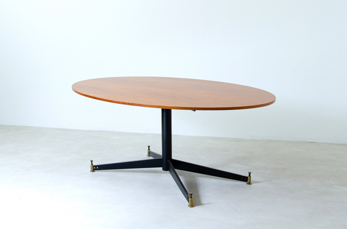 Ignazio Gradella, table mod.T2. Top in wood, structure in enamelled metal and brass detail