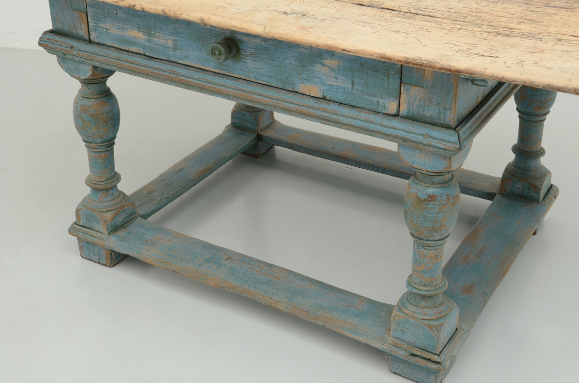 Antique table in light blue painted wood.  Austria, 1850's.