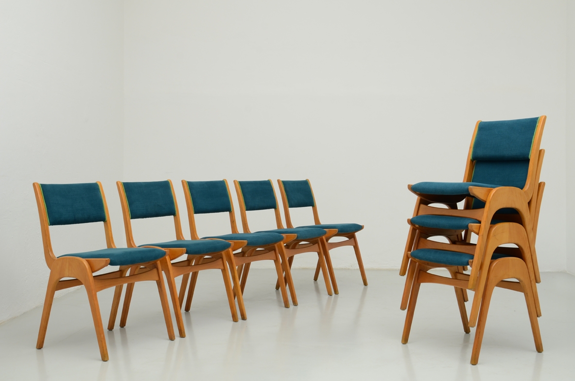 Gruppo di otto sedie impilabili, Danimarca, 1960ca.