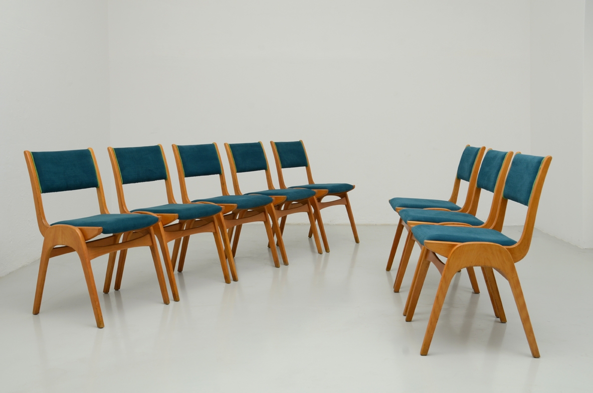 Gruppo di otto sedie impilabili, Danimarca, 1960ca.