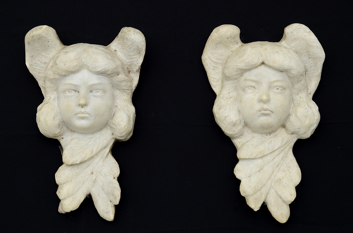 Two angels made of carved Carrara marble,.  Florence, Italy 1830's.