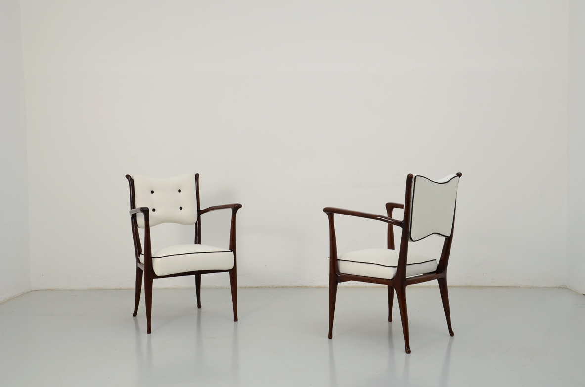 Carlo De Carli/Olivieri, pair of very refined unique pair of 1940's armchairs