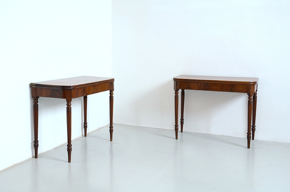 Pair of console tables with turned legs, Italy 1900ca.