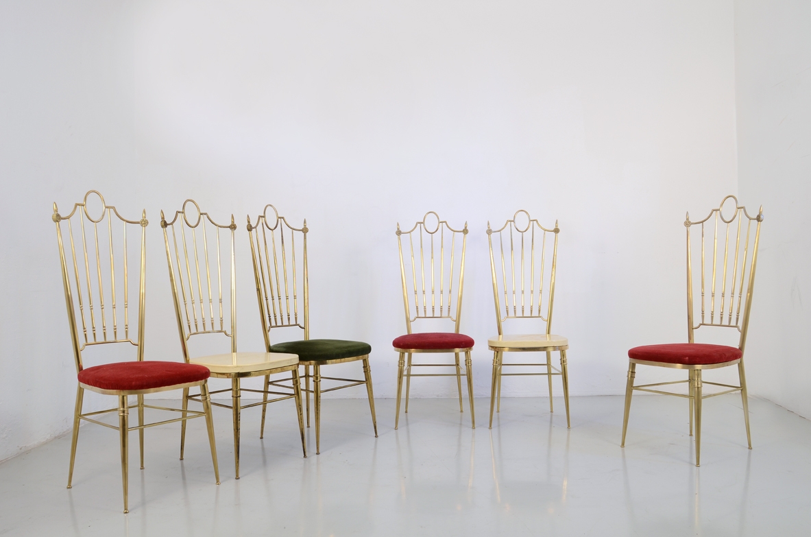 Rare set of six Italian 1950's high back dining chairs in bronze