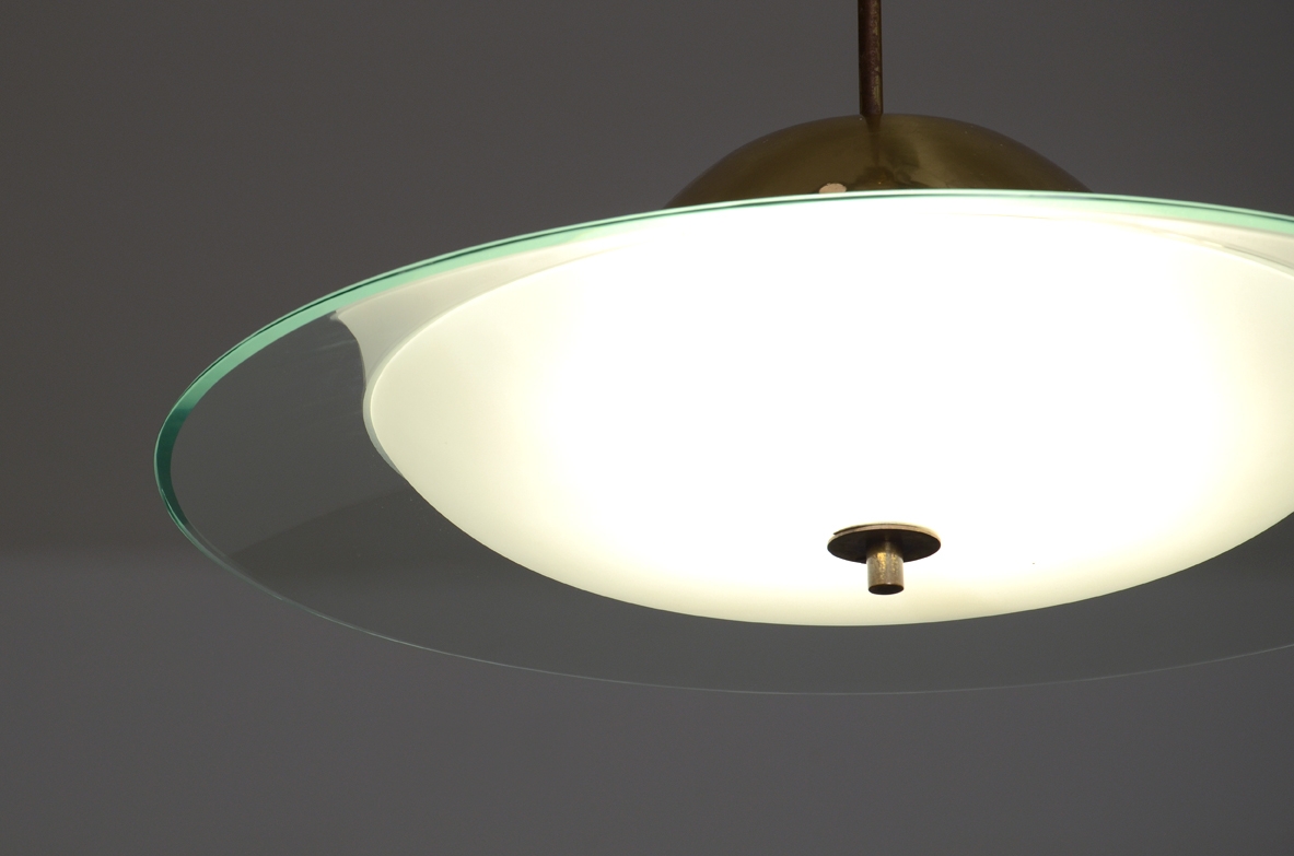 Pietro Chiesa, ceiling lamp in crystal glass and brass details, Fontana Arte 1936.