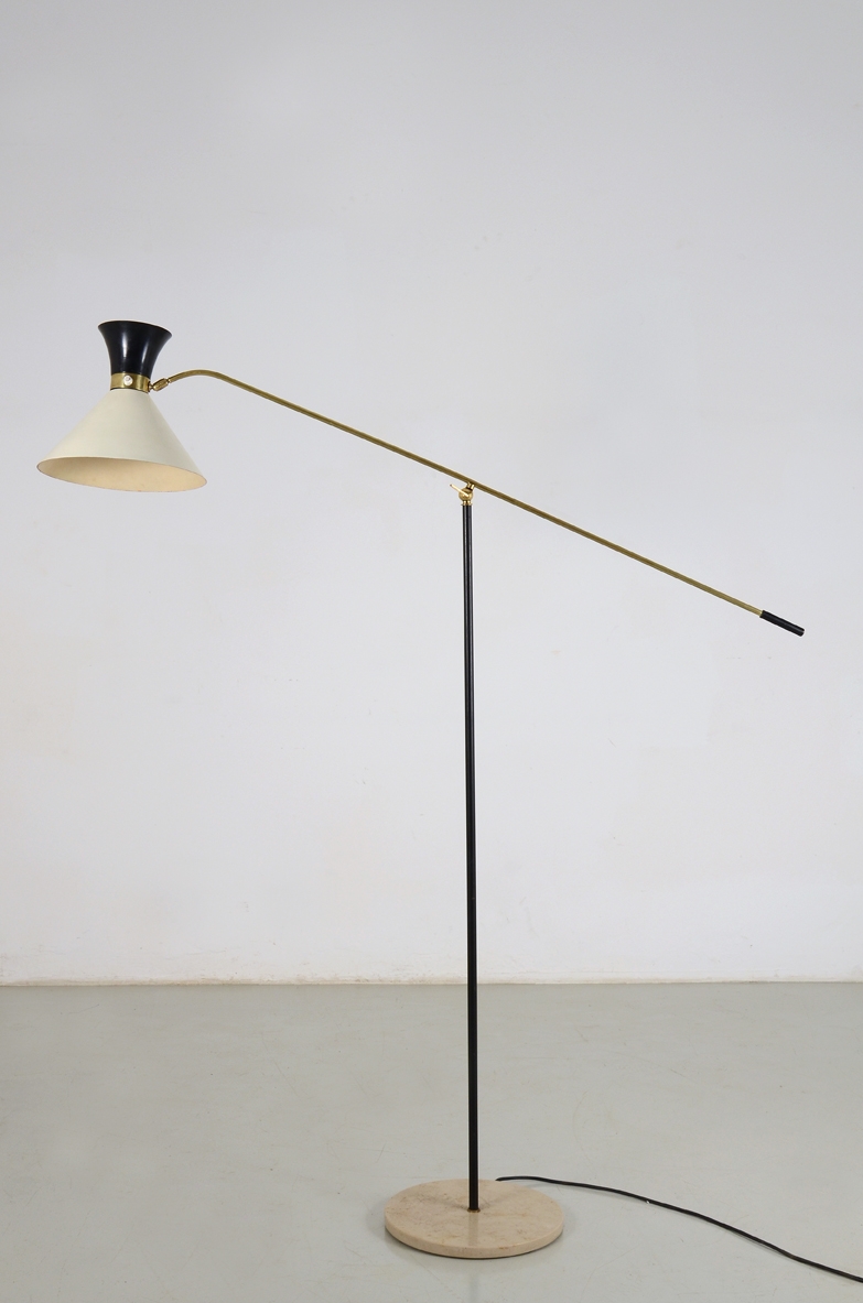 Floor lamp in metal  and marble base, Italy 1950ca.