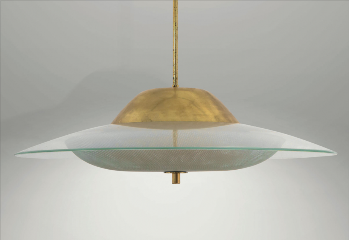 Pietro Chiesa, ceiling lamp in crystal glass and brass details, Fontana Arte 1936