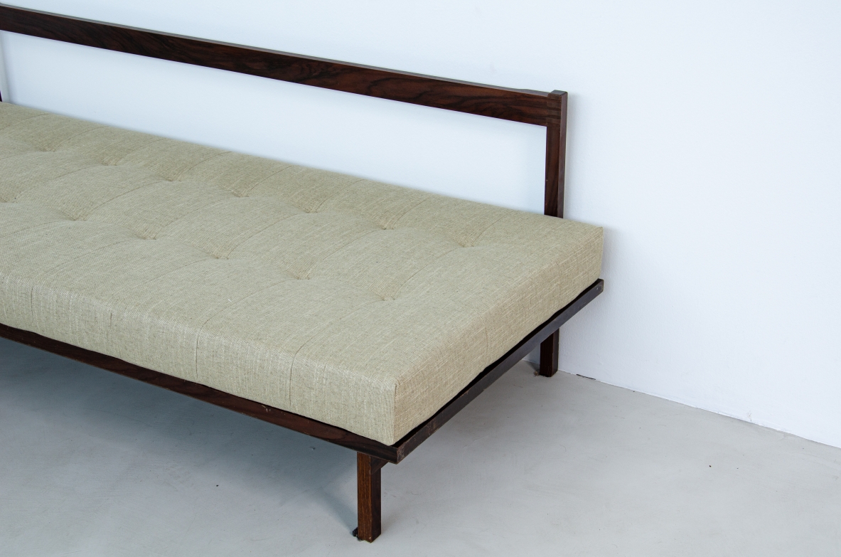 Gianfranco Frattini, daybed in exotic wood with upholstered cushions. Produced by Cassina, 1960's.