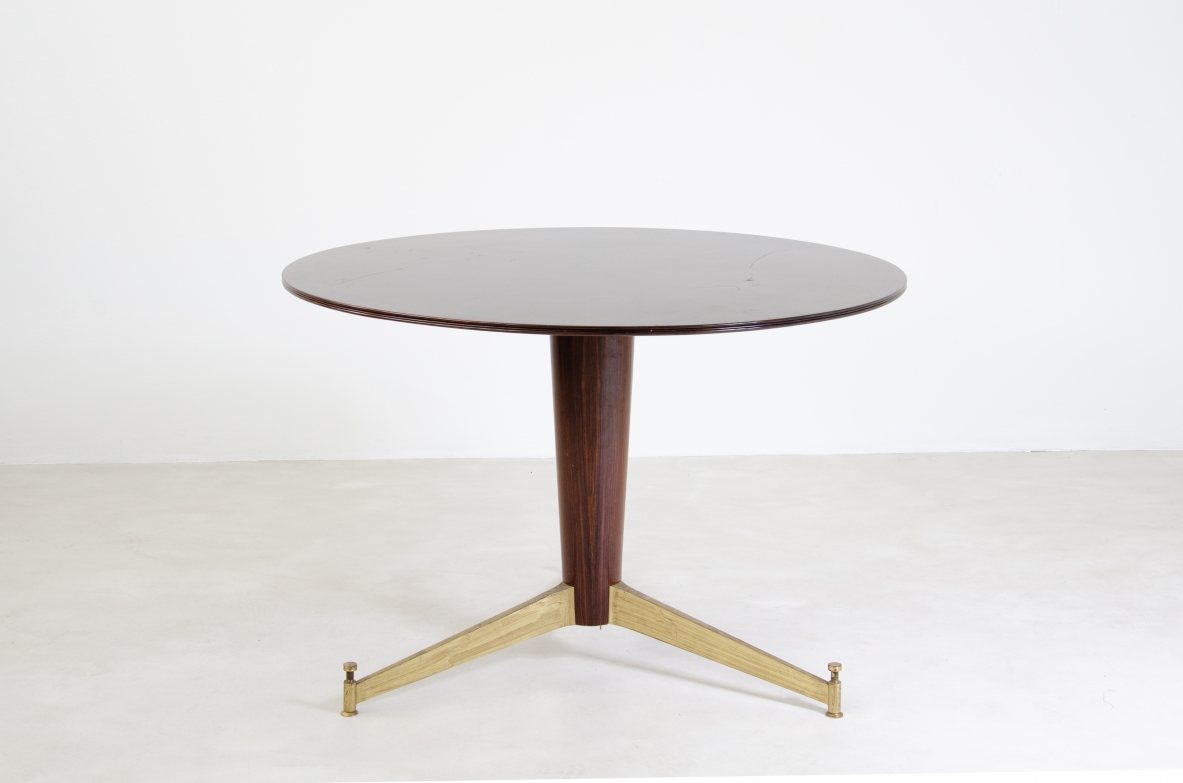 Melchiorre Bega, stunning 1950's round table in Macassar wood with a splendid bronze tripod base.
