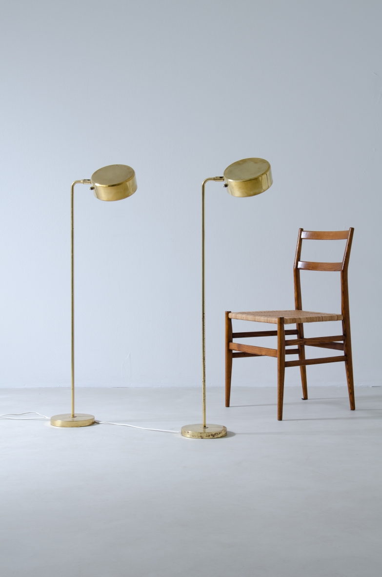 Hans Pherson, pair of brass lamps with adjustable shade. Sweden early 1960s.