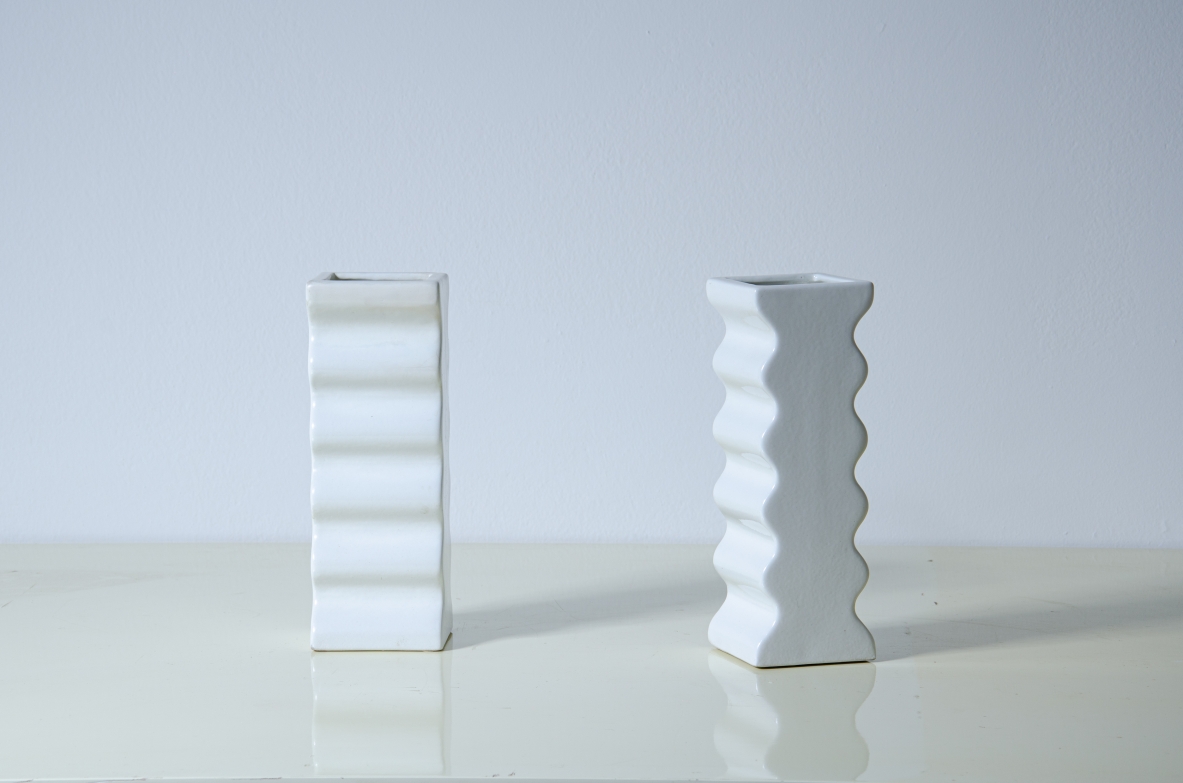 Ettore Sottsass, pair of vases from the 'Onde' series in white majolica.  Produced by Società Ceramica Toscana for Il Sestante, Milan, 1969.