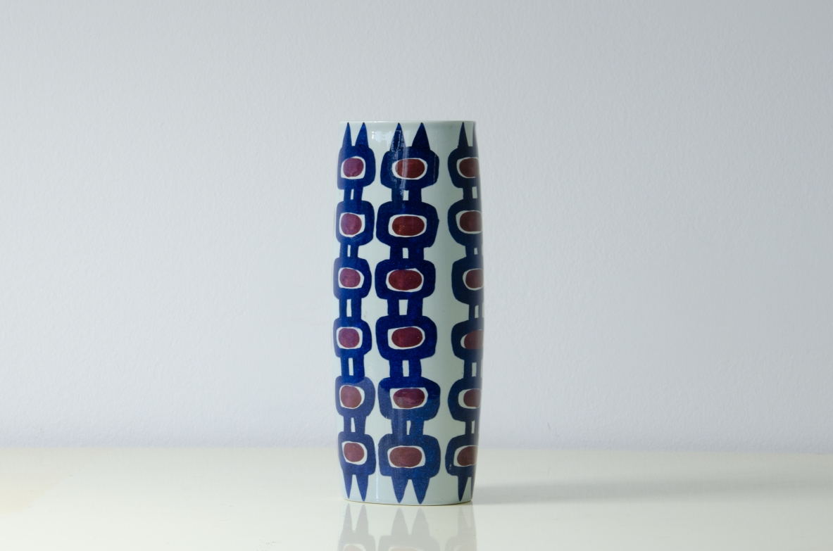Decorated ceramic vase.  Inge Lise Koefoed for Royal Copenhagen, 1960s.