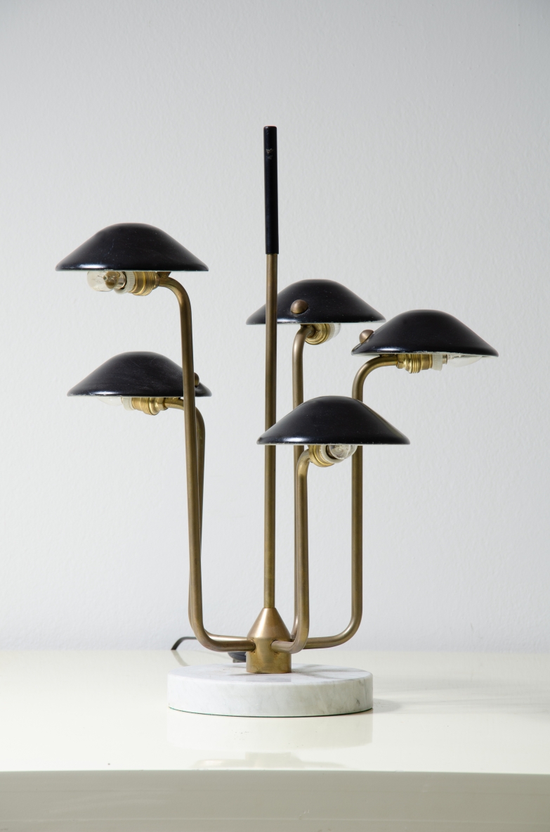 Gino Sarfatti per Arteluce, rara lampada da tavolo detta "funghetto" modello 534/4 a cinque luci.