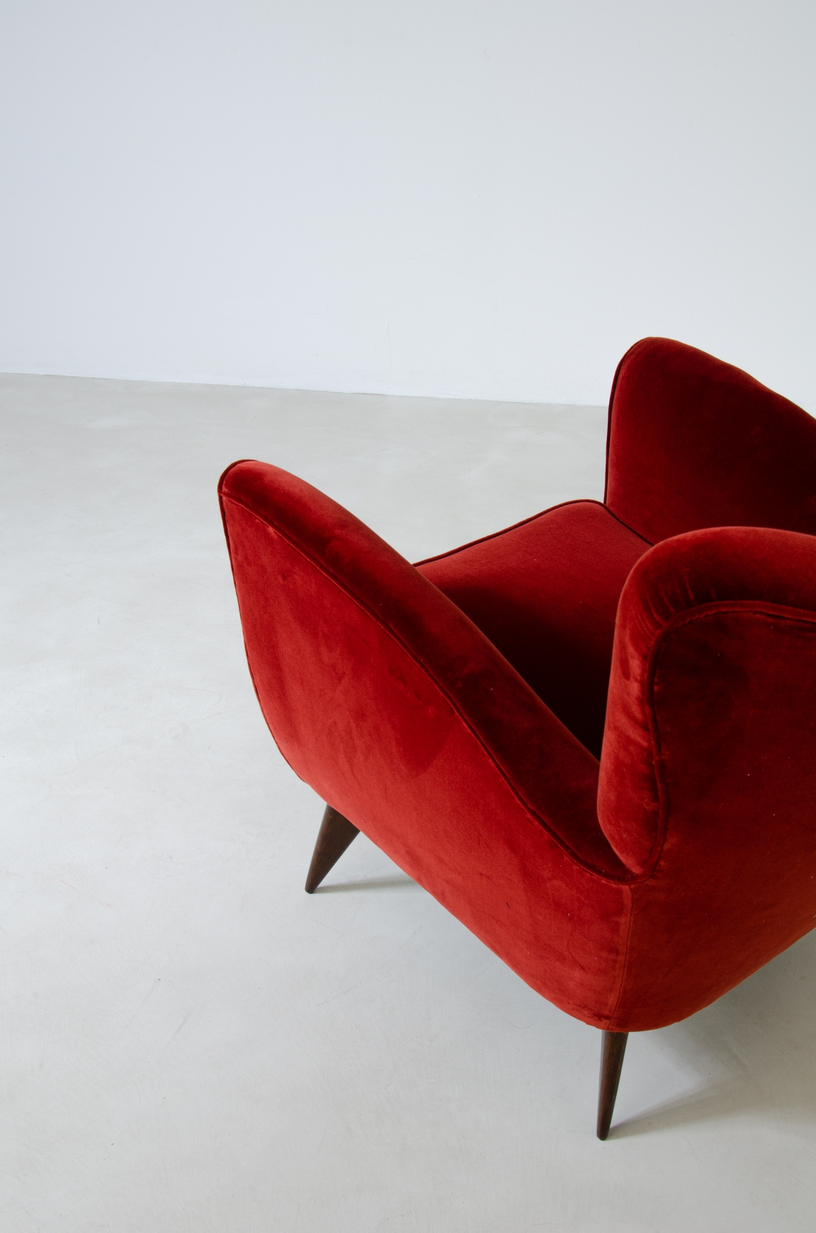 armchairs upholstered in velvet.  Isa Manufactory, Bergamo, Italy, 1950's.