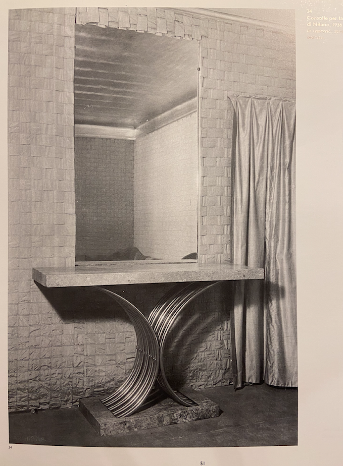 Guglielmo Ulrich, console in legno ebanizzato con grande specchiera incisa, 1936.