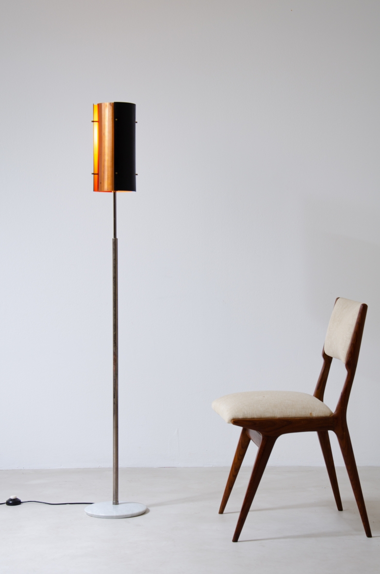 Floor lamp in metal and copper, with marble base.  Prod. Fog and Mørup, Denmark, 1960s.