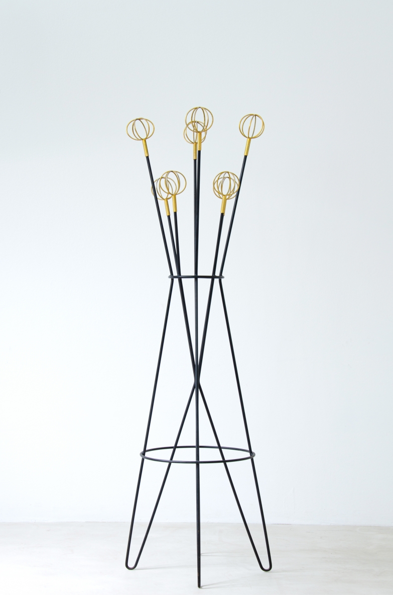 Roger Feraud. Rare clothes hanger in metal and brass. French manufacture, 1950
