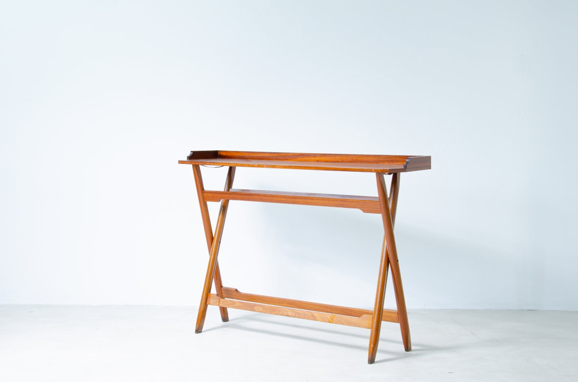 Folding console table in teak wood. Italian manufacture, 1960's.