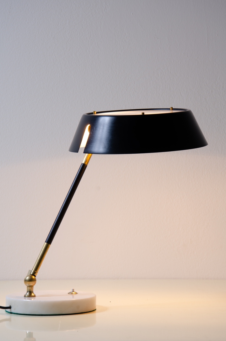 Stilux Milano Table lamp in painted metal and perplex and marble base.  Italian manufacture, 1950s