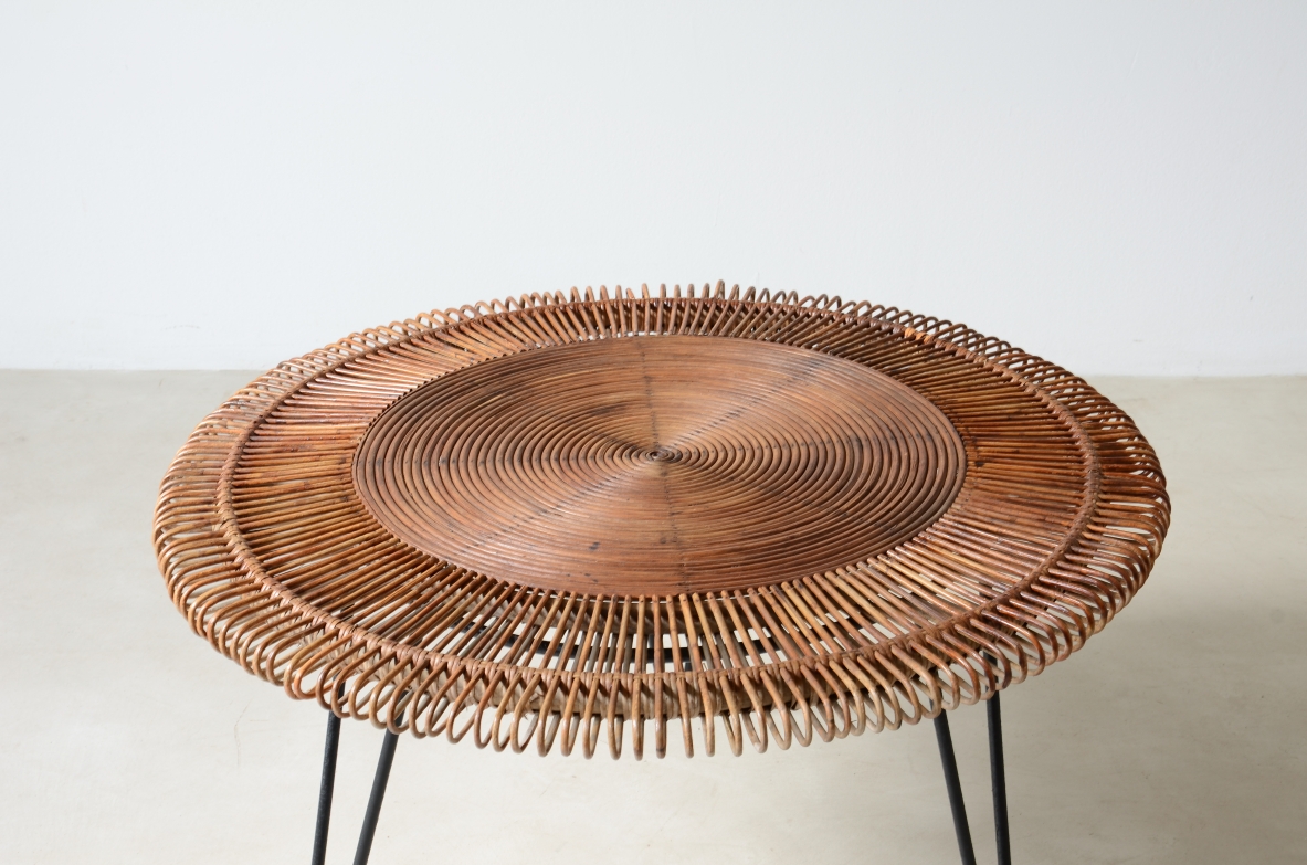 large coffee table with beautiful woven rush workmanship  Italian manufacture, 1950.