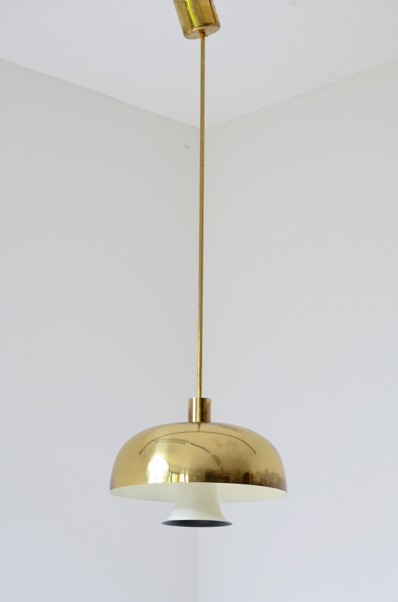 Chandelier with brass lampshade. Sweden 1060's