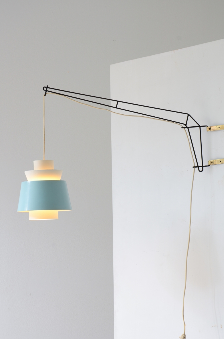Colored lamp with iron stem Denmark vintage design 1950-60