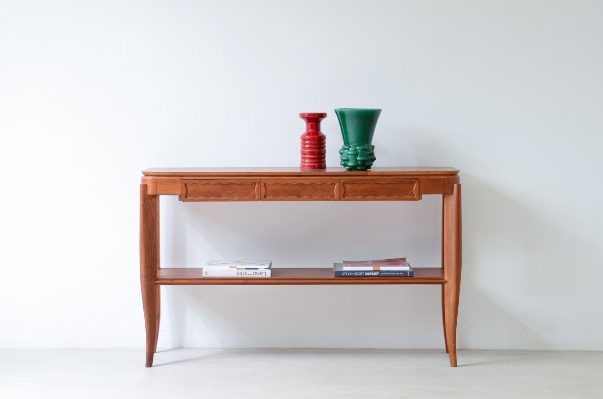 Console "Servante" in ciliegio a tre cassetti, Manifattura italiana 1940ca. Console