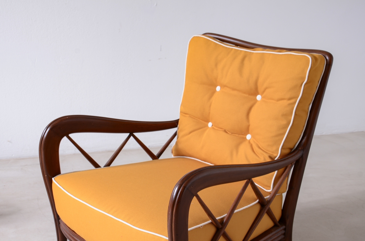 Paolo Buffa, Pair of cherrywood armchairs with upholstered seat