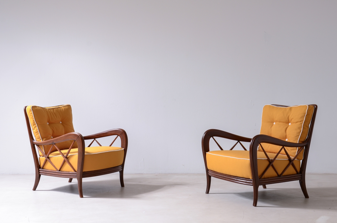 Paolo Buffa, Pair of cherrywood armchairs with upholstered seat