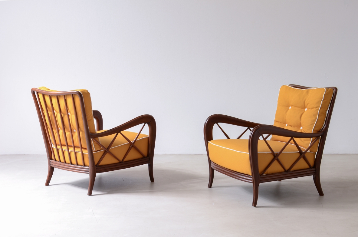 Paolo Buffa, Pair of cherrywood armchairs with upholstered seat