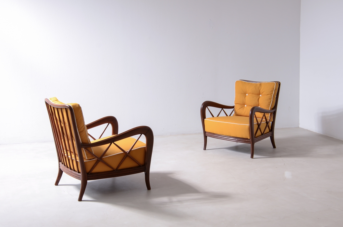 Paolo Buffa, Pair of cherrywood armchairs with upholstered seat