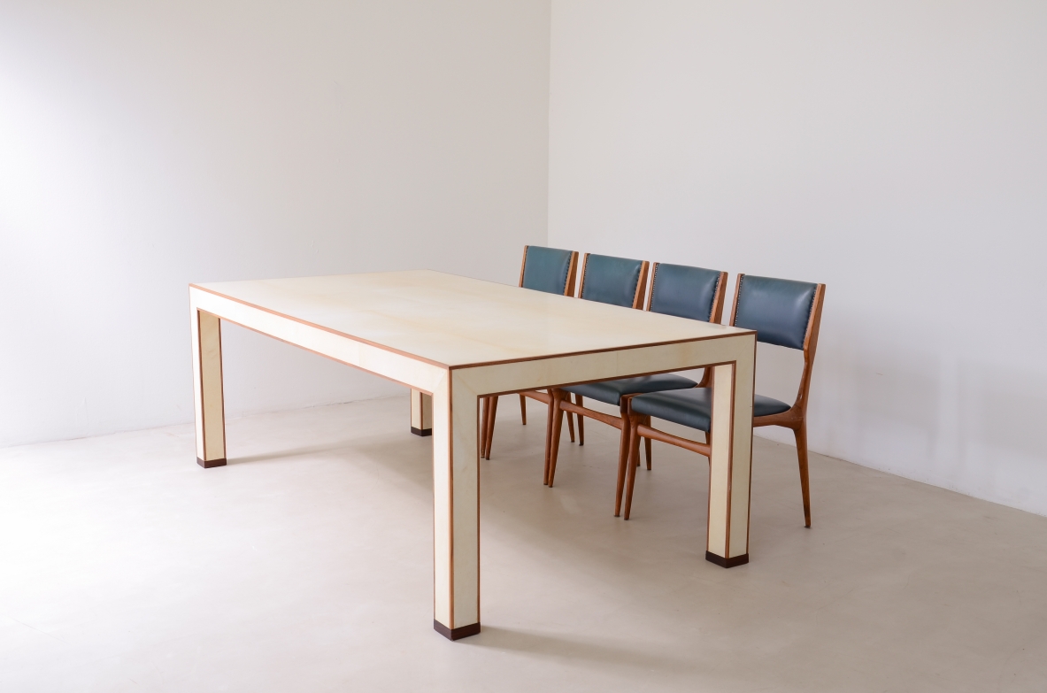 Large table covered in parchment Manufactured by Tura, Milano, 1990.