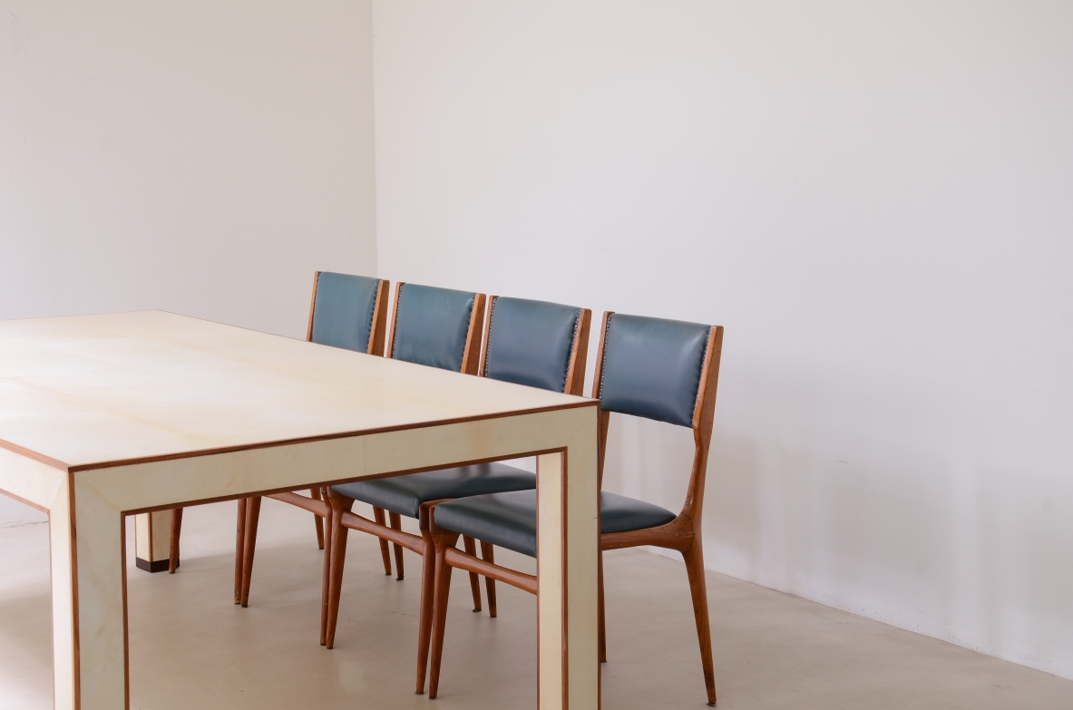 Large table covered in parchment Manufactured by Tura, Milano, 1990.