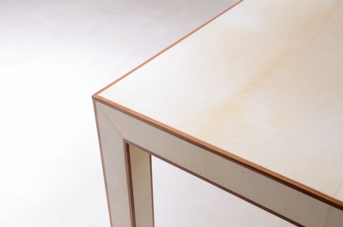 Large table covered in parchment Manufactured by Tura, Milano, 1990.