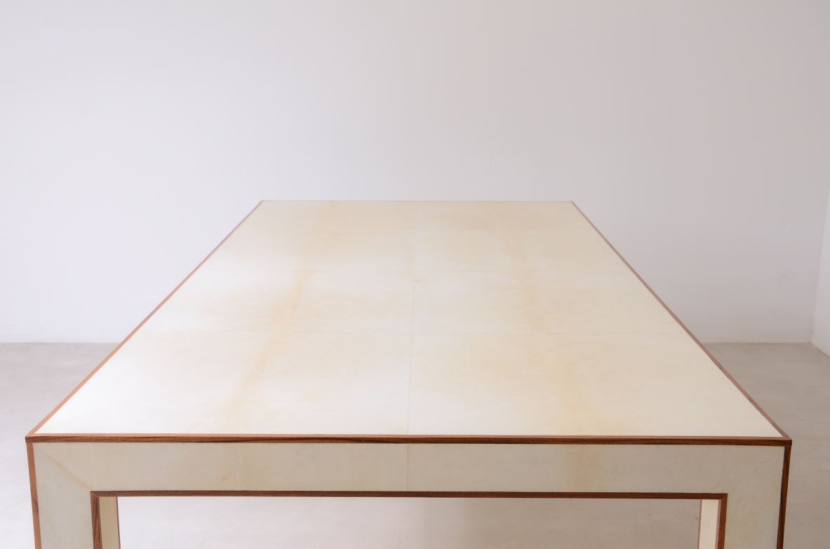 Large table covered in parchment Manufactured by Tura, Milano, 1990.