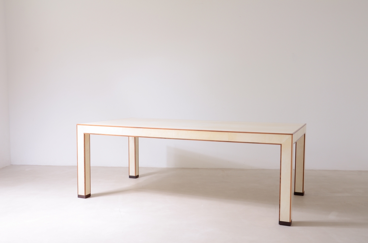 Large table covered in parchment Manufactured by Tura, Milano, 1990.
