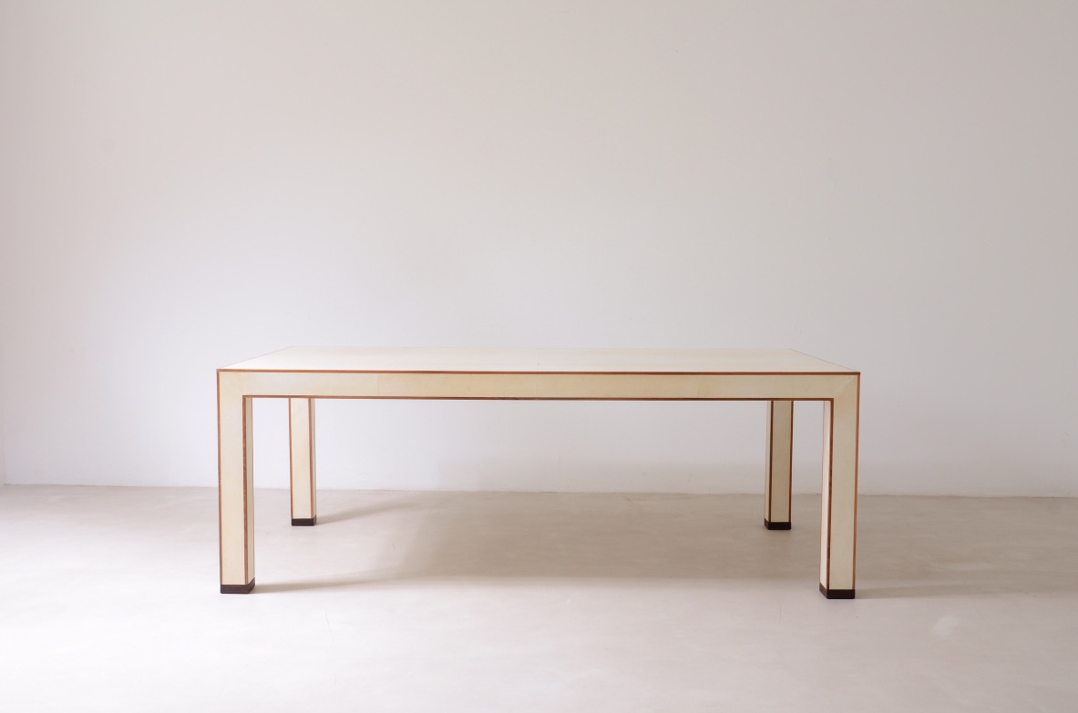 Large table covered in parchment Manufactured by Tura, Milano, 1990.
