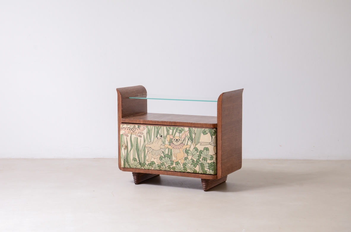 Guglielmo Pecorini  Piccolo raro mobile contenitore in rovere graffiato