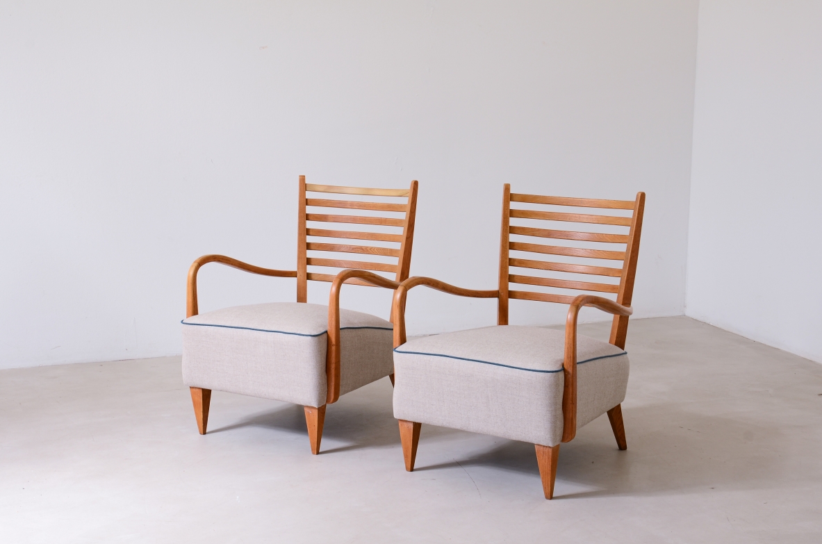 Pair of wooden armchairs 1940s in the style of Paolo Buffa