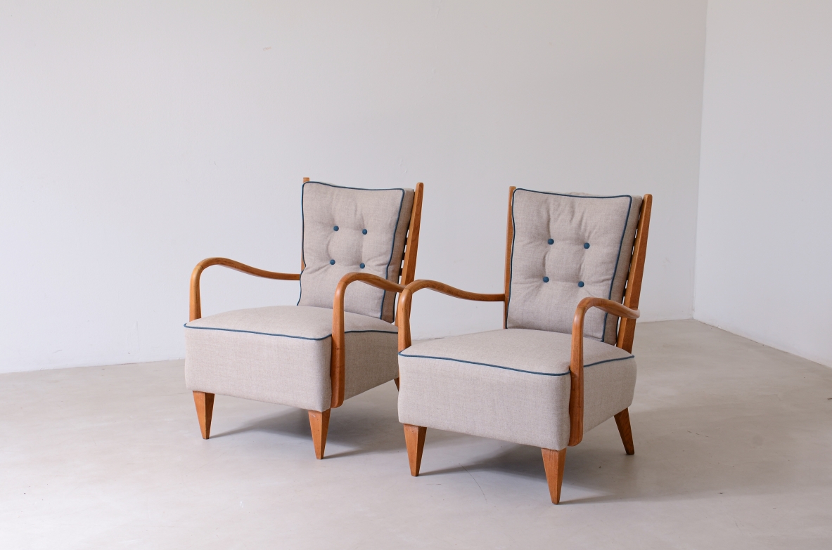 Pair of wooden armchairs 1940s in the style of Paolo Buffa