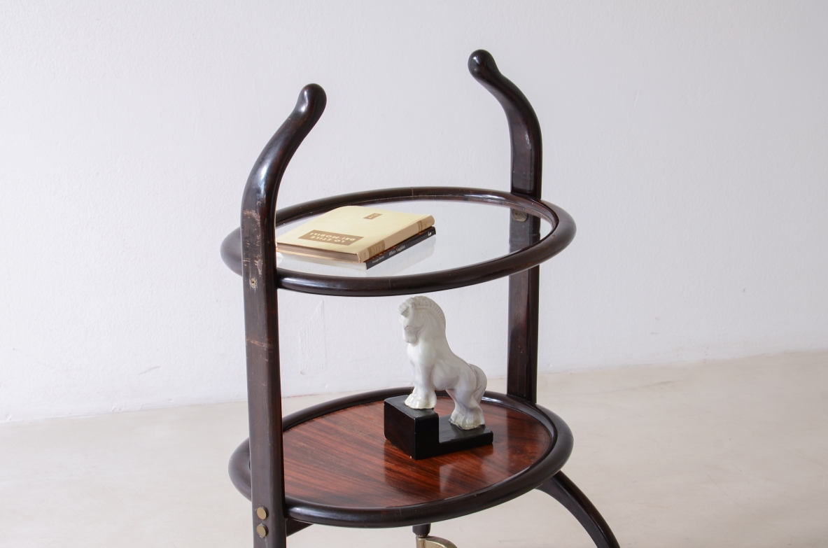 Piccolo carrello in legno curvato in legno e vetro.  Manifattura austriaca, 1920ca. Piccolo carrello in legno curvato in legno e vetro.  Manifattura austriaca, 1920ca.