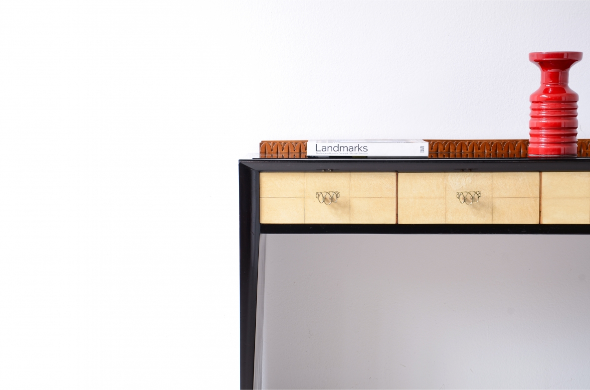 ABV Borsani Varedo  Elegant stained oak console table with carved wood motif