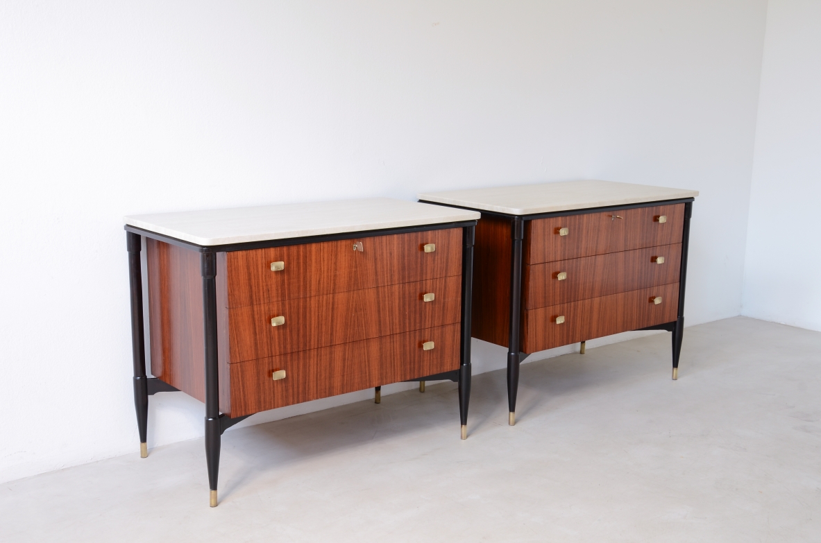 mobili in noce con piano in travertino, Manifattura italiana 1955ca.