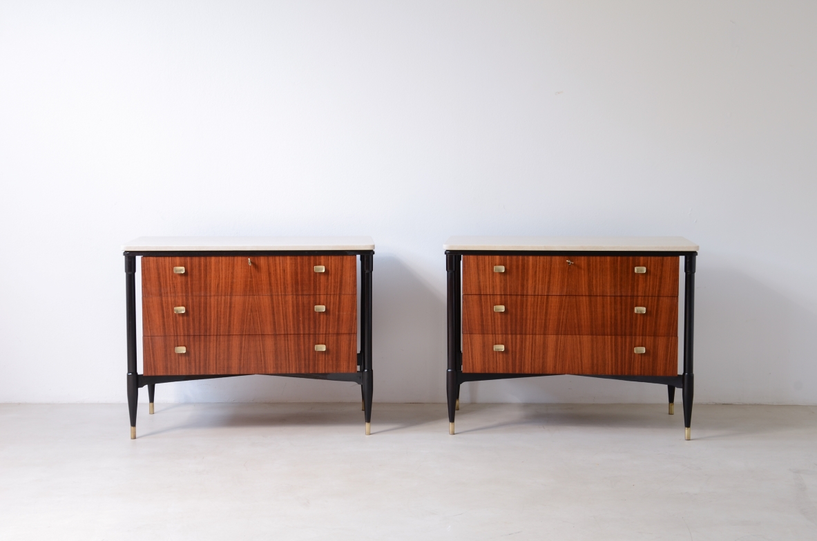 mobili in noce con piano in travertino, Manifattura italiana 1955ca.